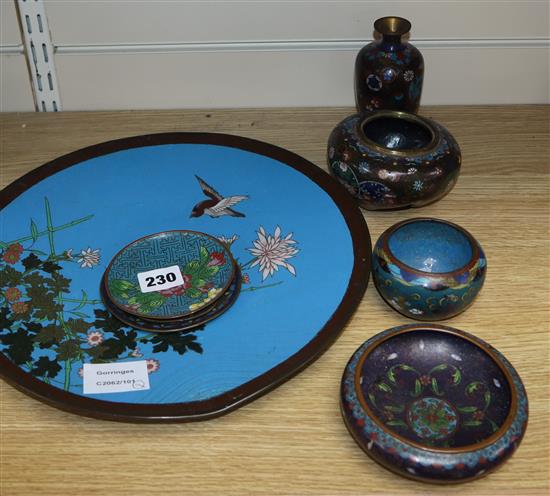 A group of Japanese cloisonne enamel wares, Meiji period